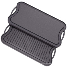 Cast Iron Plate BBQ Double-sided Grill Pan Non-stick Grill Plate Frying Cookware Roasting Pan Cast Iron Griddle